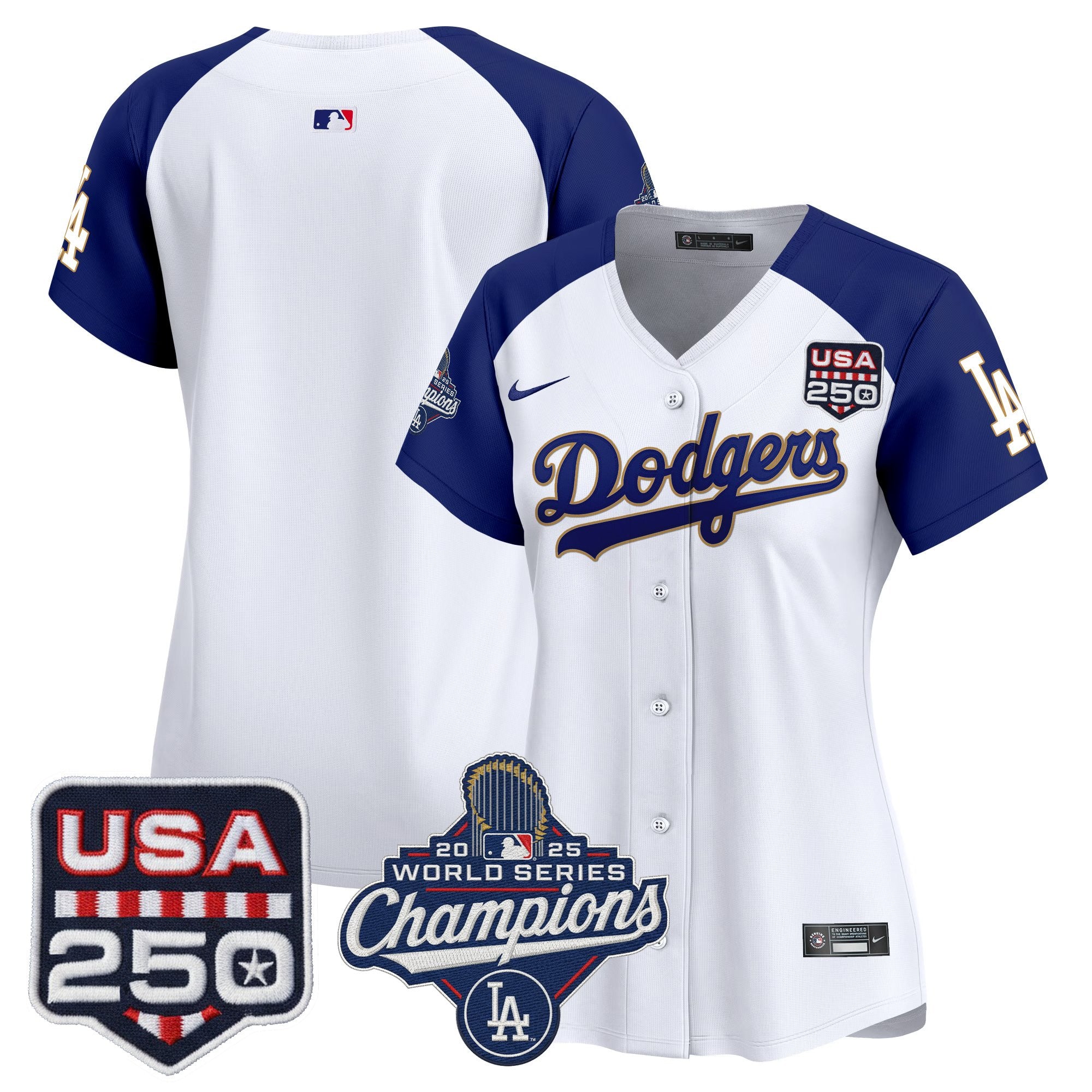 Women's Dodgers 2025 World Series Champions & 250America Patch Vapor Premier Limited Jersey - All Stitched