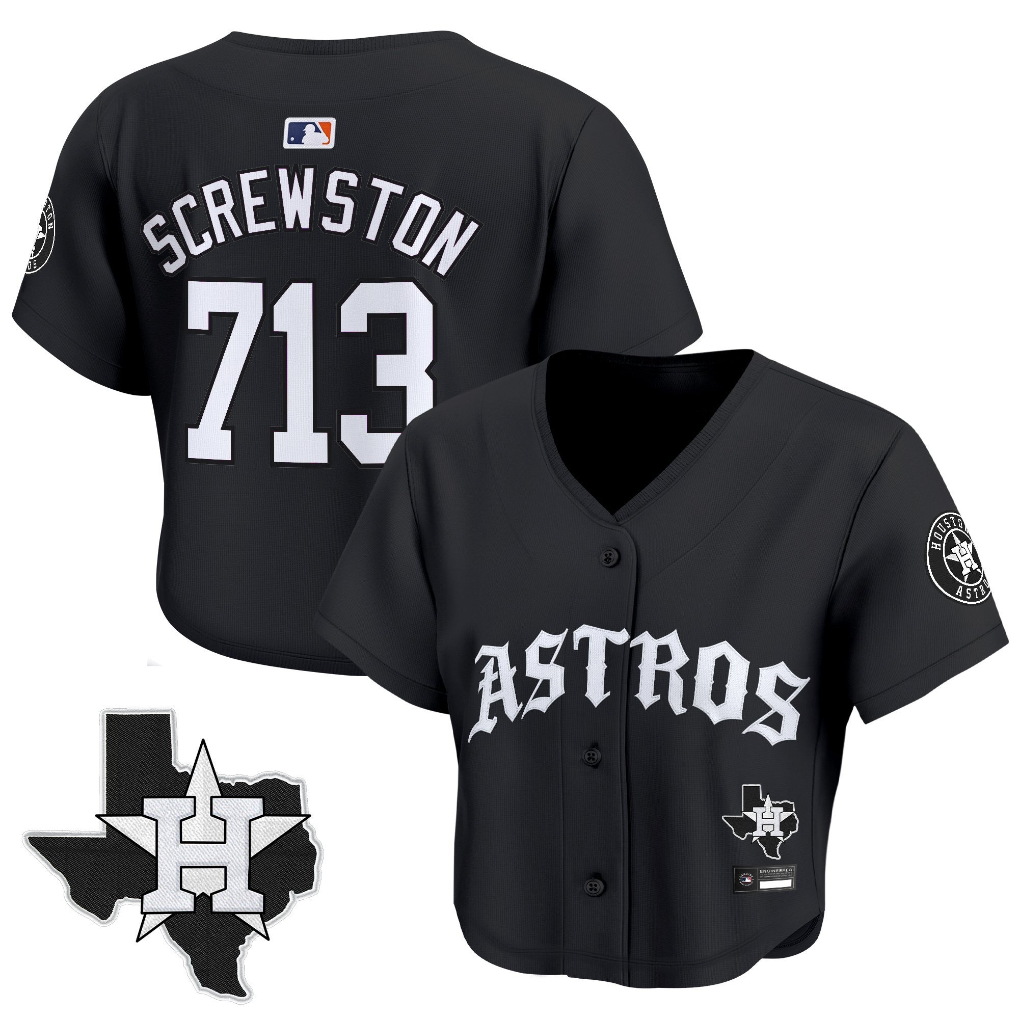 Women's Houston Astros 'Old English Edition' Crop Top Baseball Jersey - All Stitched