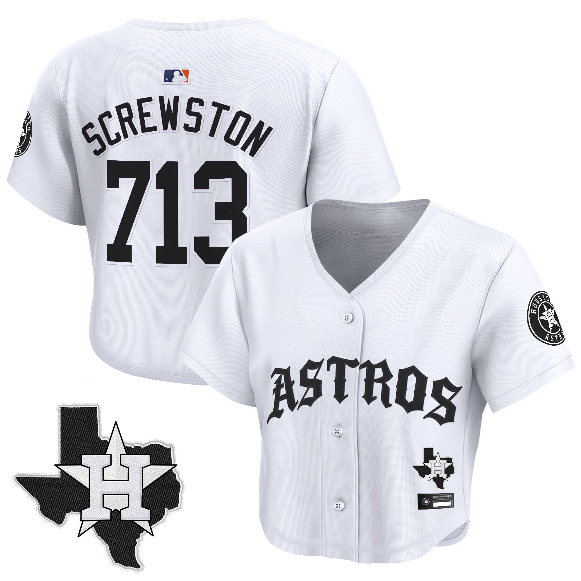 Women's Houston Astros 'Old English Edition' Crop Top Baseball Jersey - All Stitched