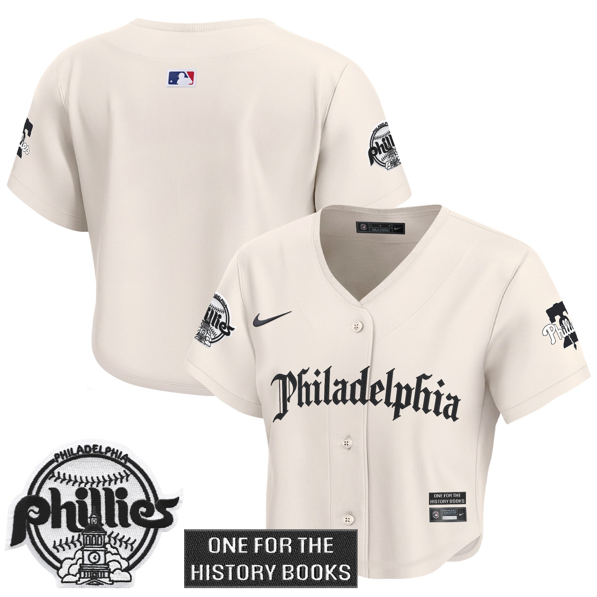 Women's Phillies 'Retro Newspaper Edition' Crop Top Baseball Jersey - All Stitched