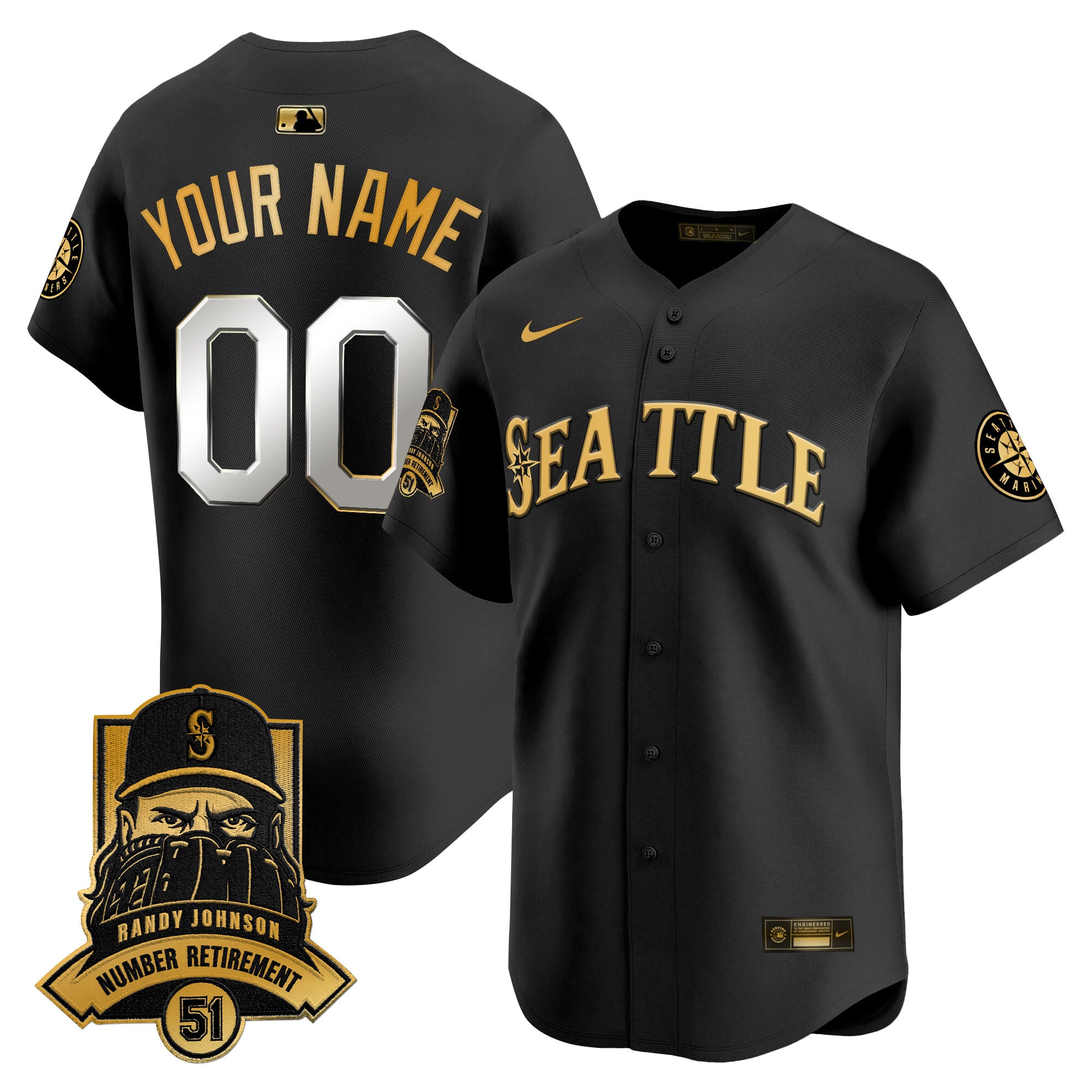 Seattle Mariners Hall-of-Famer Randy Johnson Patch Vapor Premier Limited Custom Jersey - All Stitched