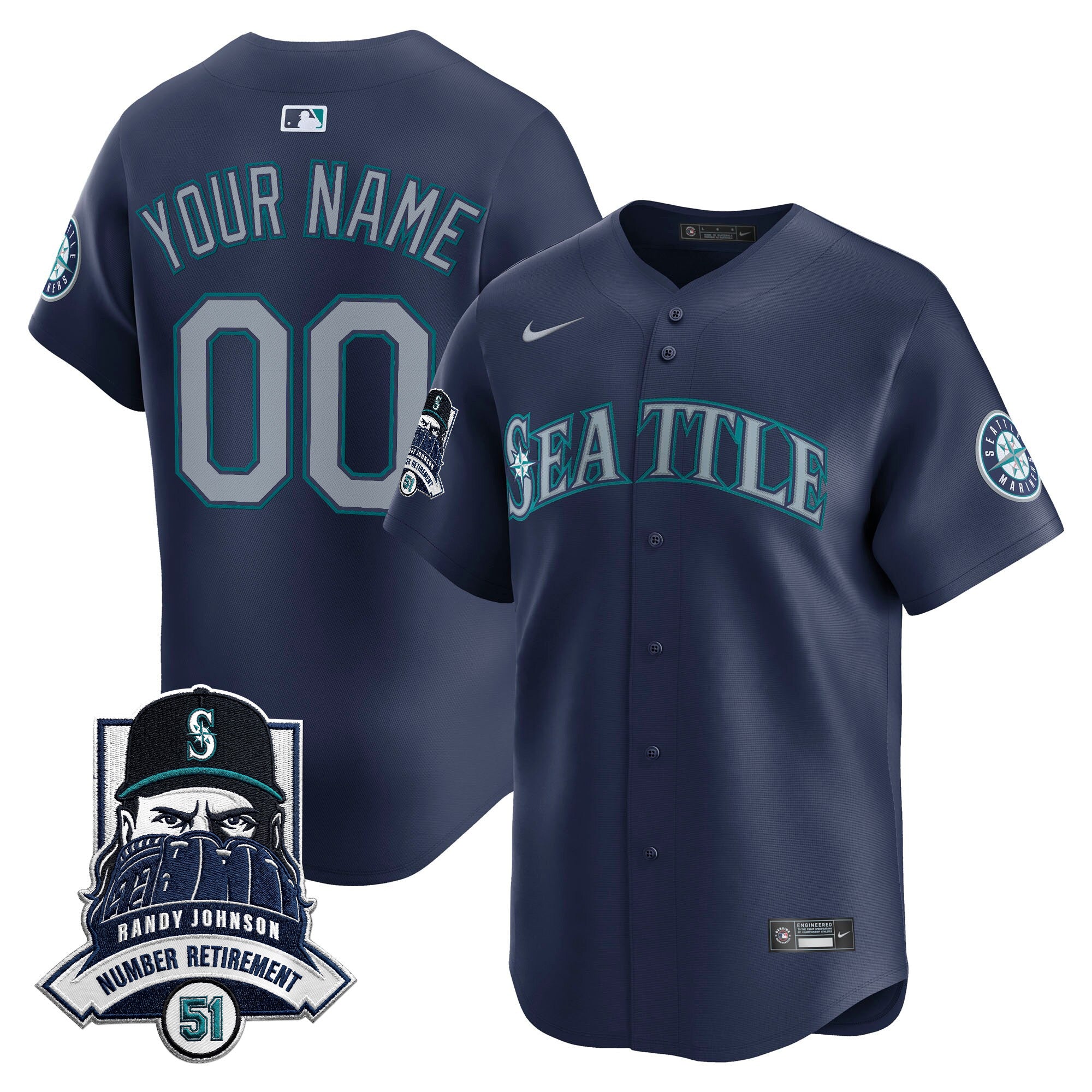 Seattle Mariners Hall-of-Famer Randy Johnson Patch Vapor Premier Limited Custom Jersey - All Stitched