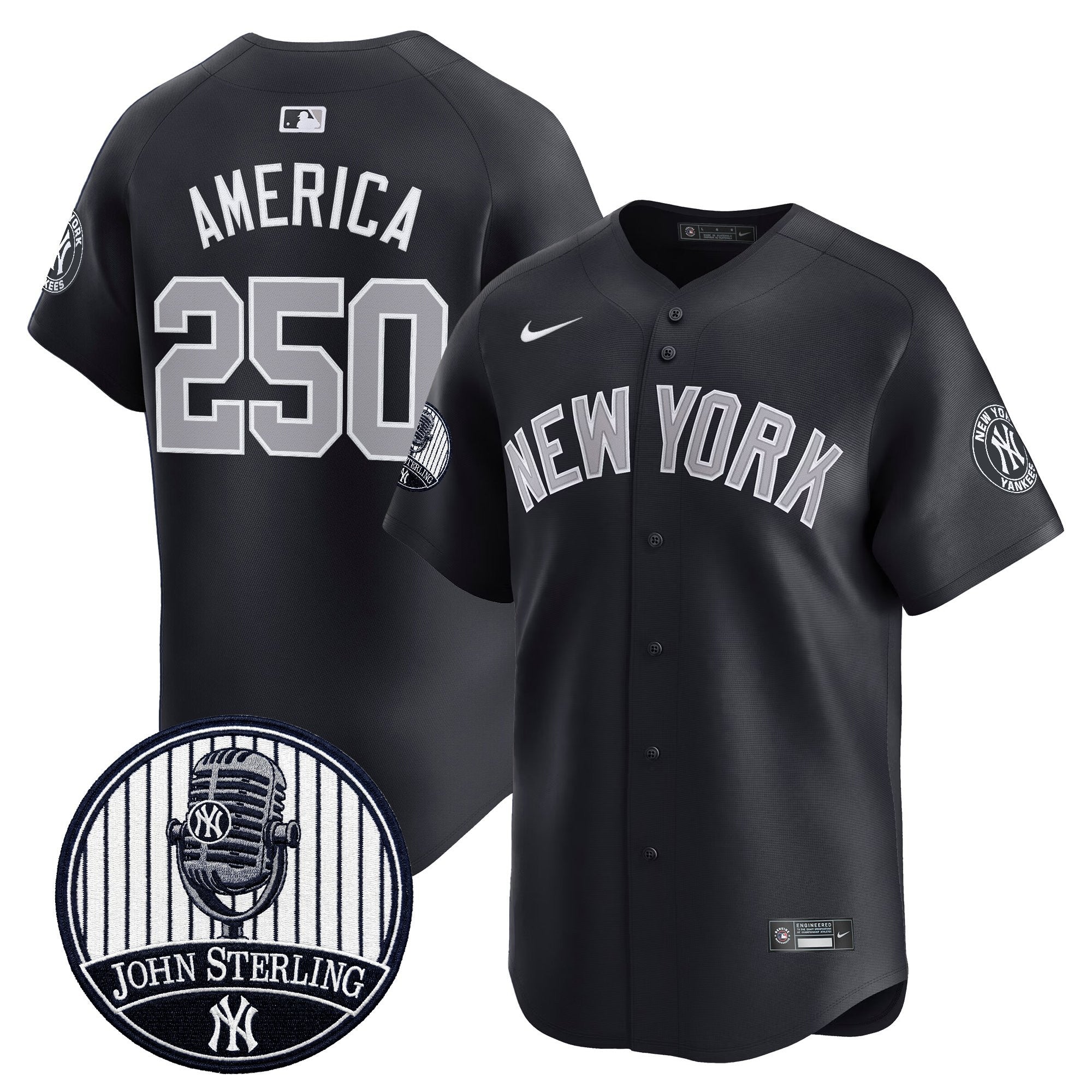 Men's Yankees John Sterling "The Voice of the Yankees" Tribute Patch Vapor Premier Limited Jersey V2 - All Stitched