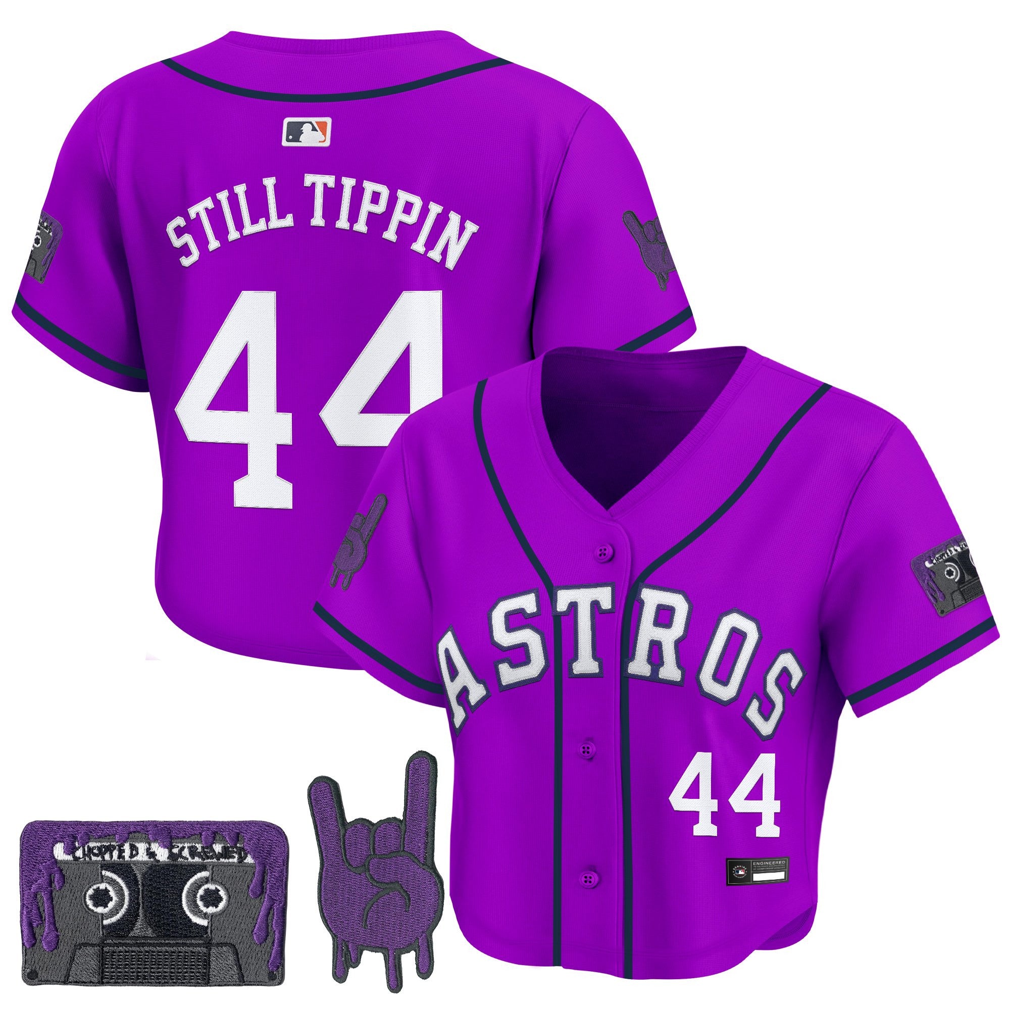 Women's Houston Astros DJ Screw Patch Crop top Baseball Jersey - All Stitched