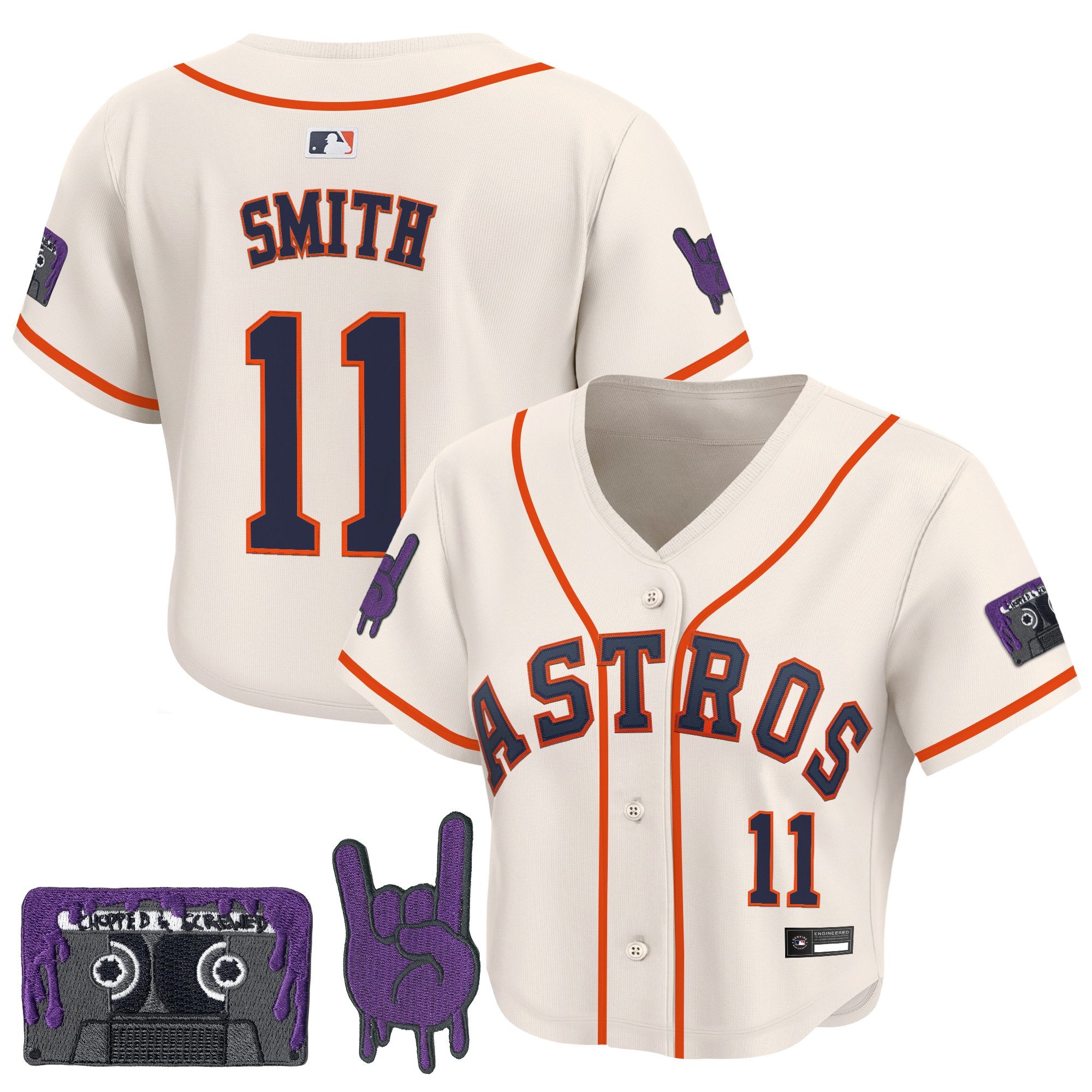 Women's Houston Astros DJ Screw Patch Crop top Baseball Jersey - All Stitched