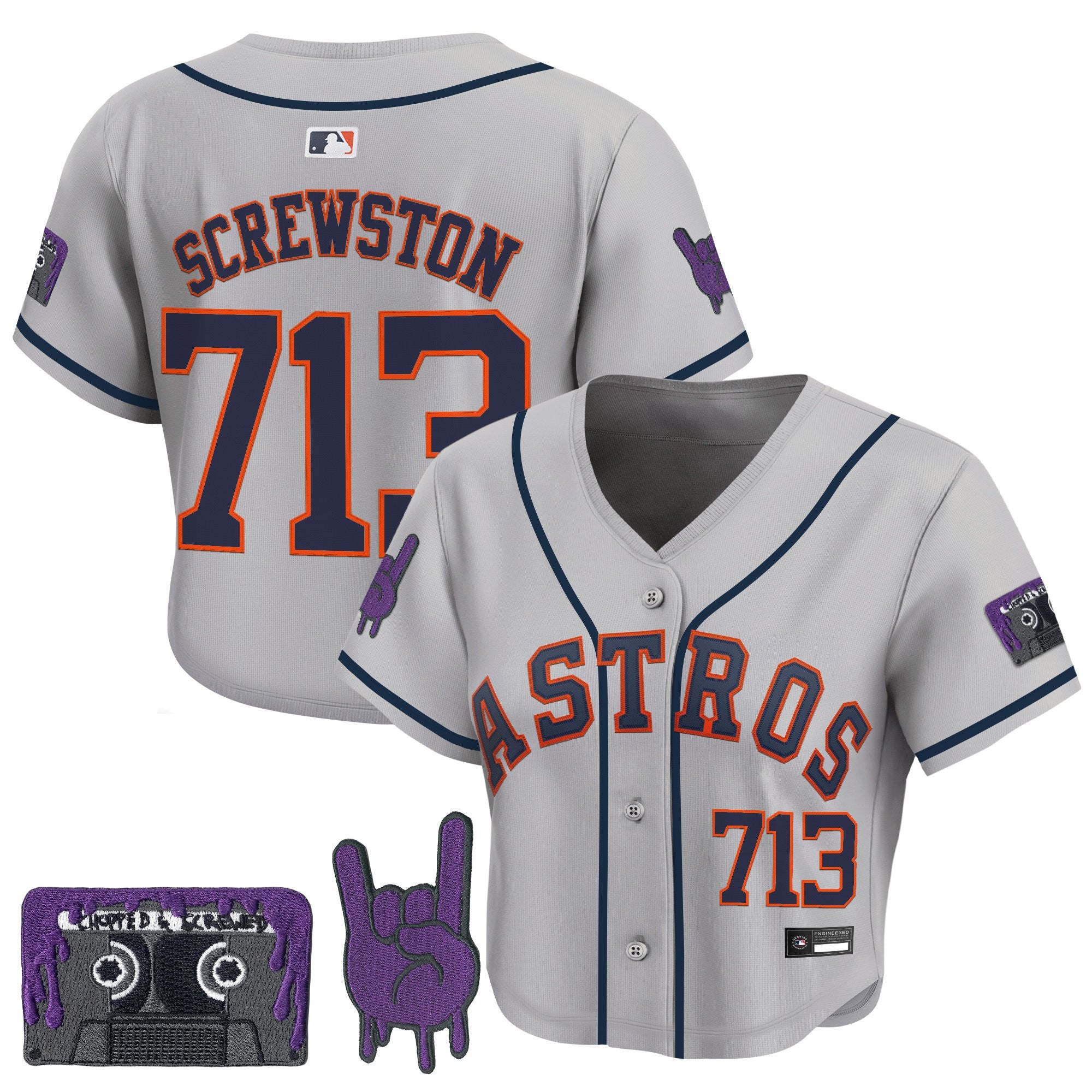 Women's Houston Astros DJ Screw Patch Crop top Baseball Jersey - All Stitched