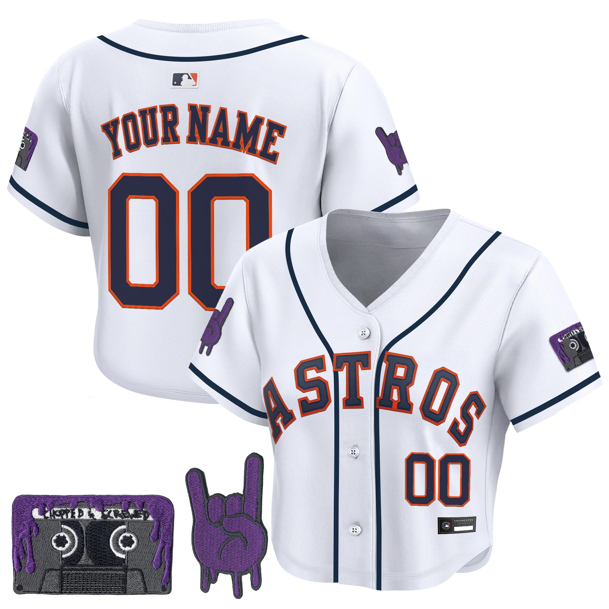 Women's Houston Astros DJ Screw Patch Crop top Baseball Custom Jersey - All Stitched
