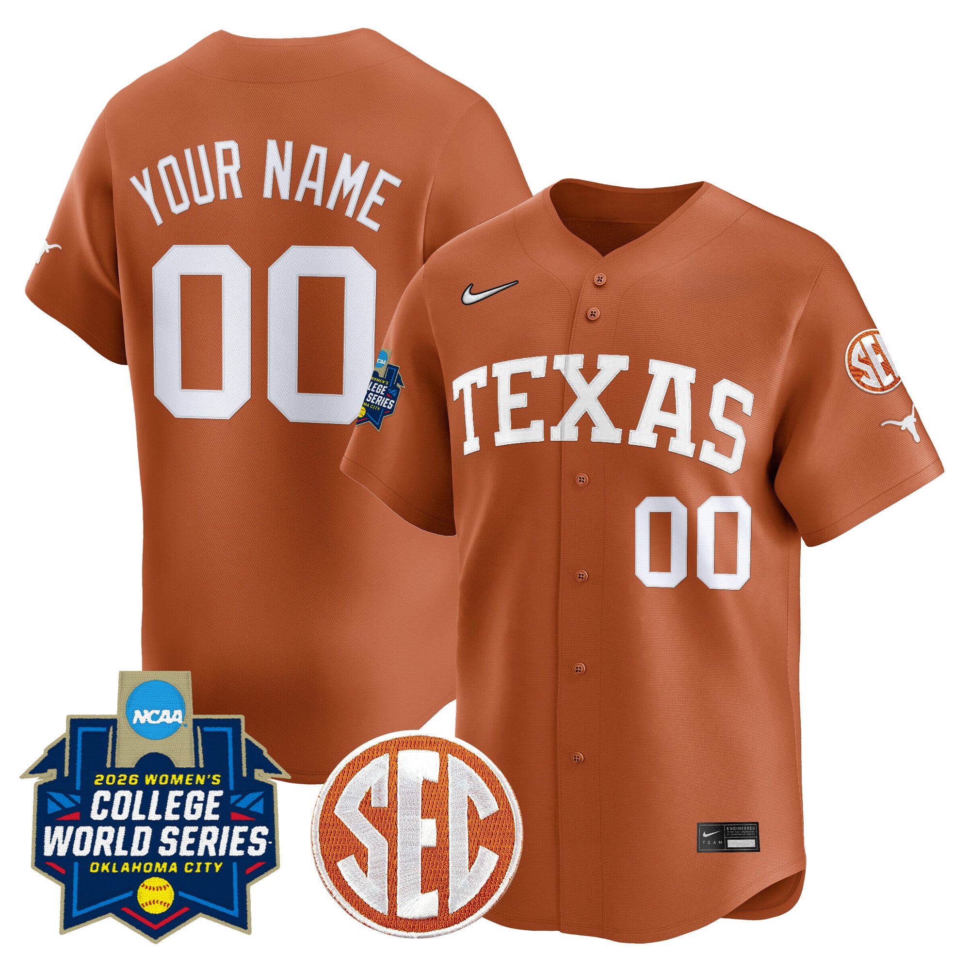 Texas Longhorns Softball 2026 World Series (WCWS) Vapor Premier Limited Custom Jersey - All Stitched