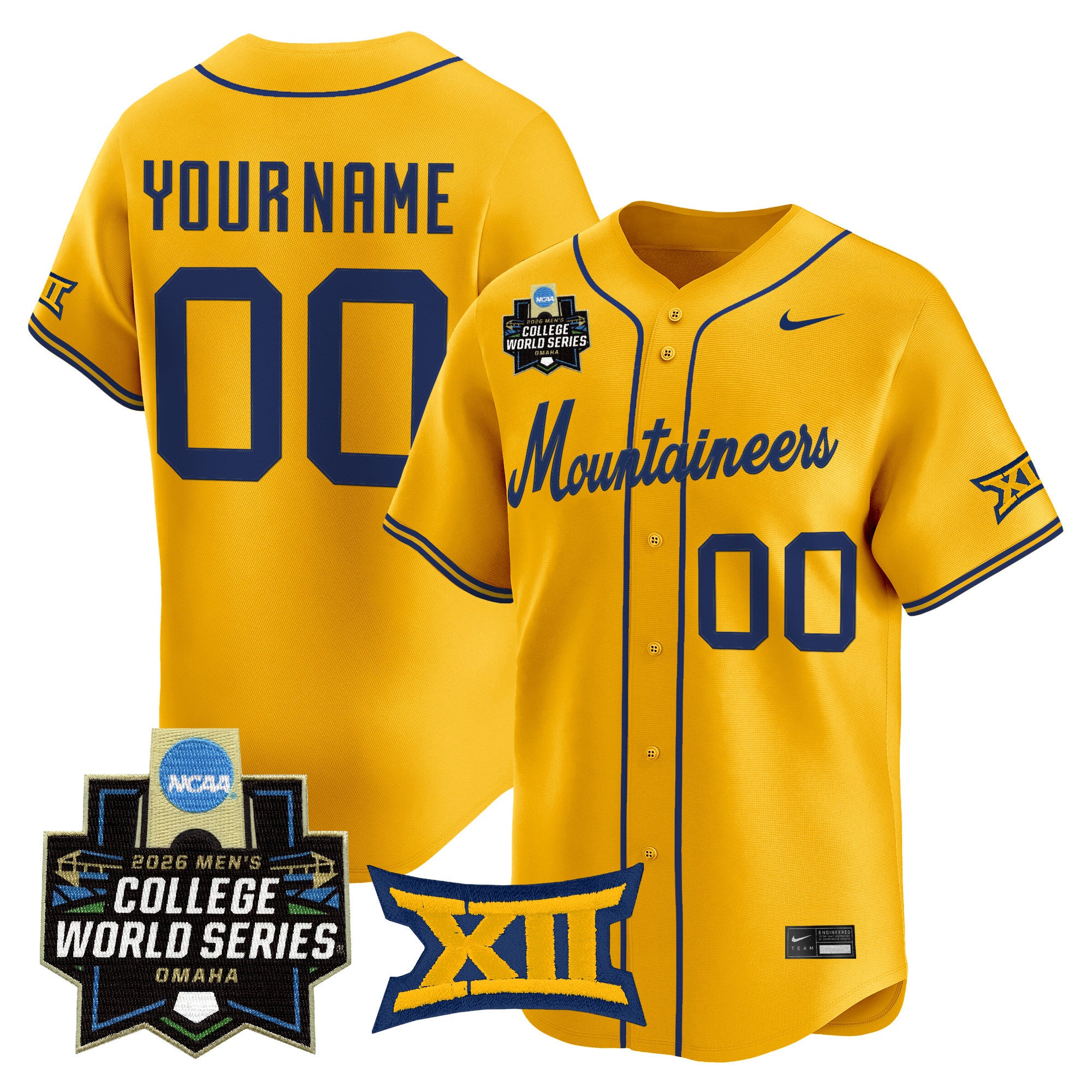 West Virginia Mountaineers 2026 World Series Patch Vapor Premier Limited Custom Jersey - All Stitched