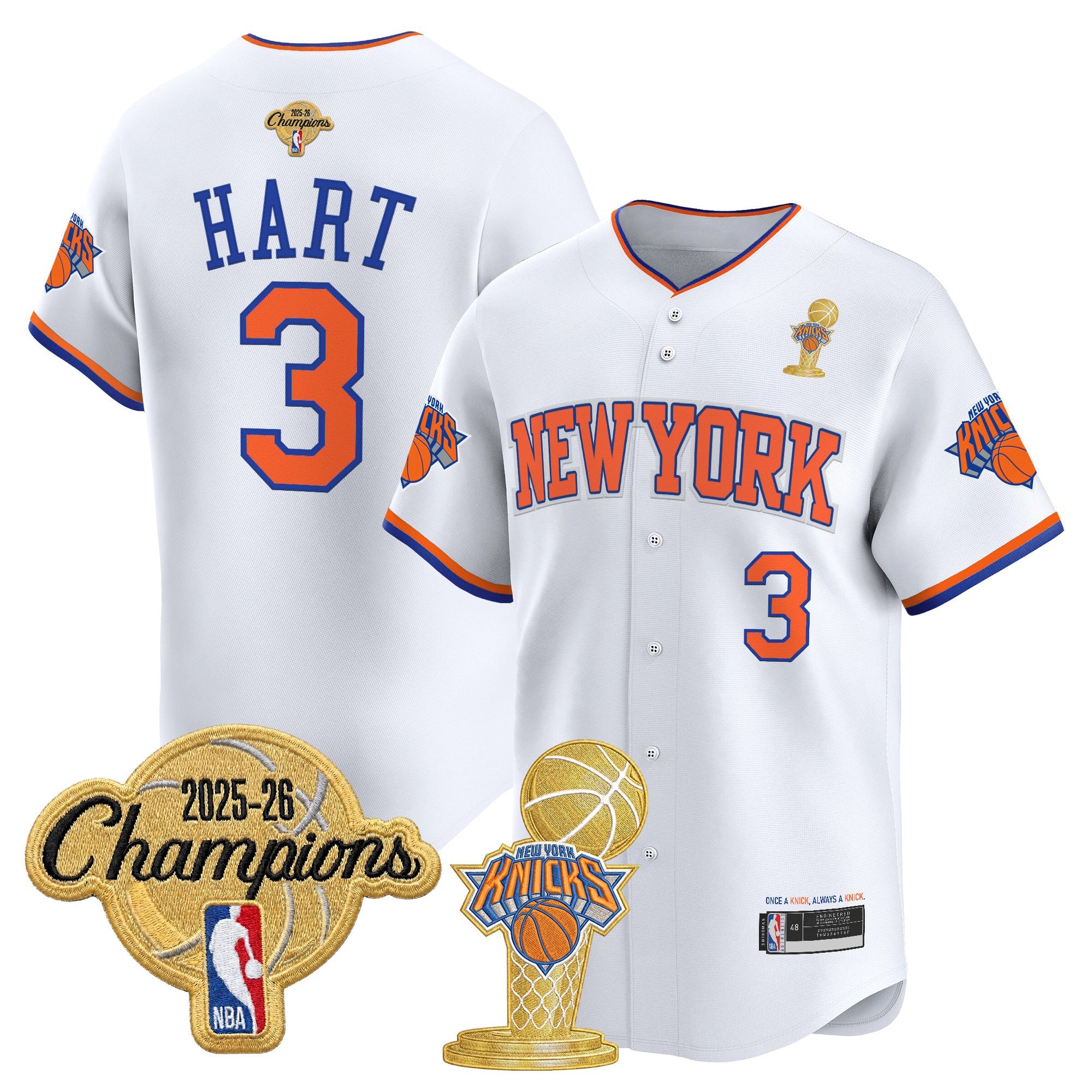 Men's New York Knicks 2026 Champions Patch Vapor Baseball Jersey - All Stitched