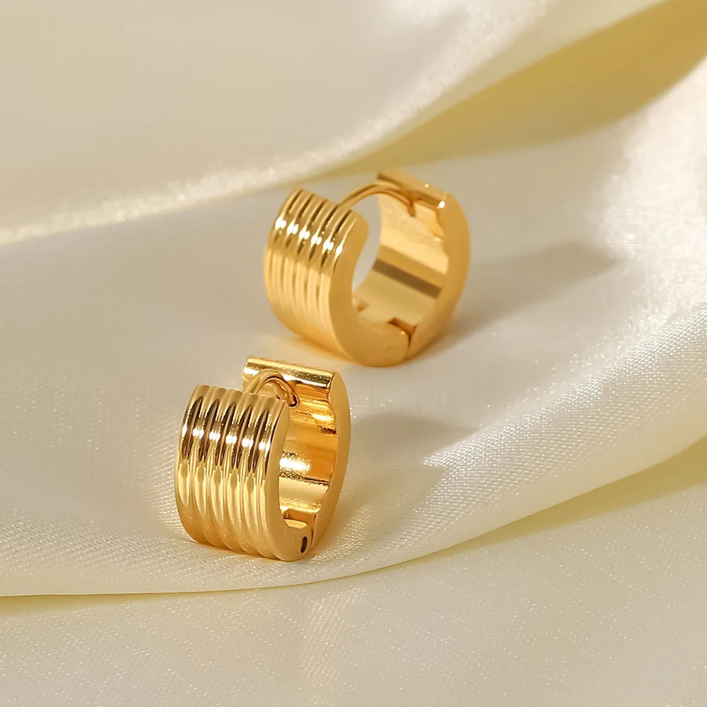 Uworld Official Store Stainless Steel Earring Jewelry  Minimalist Wide Rib Stud Earrings Gold Hoop Earrings For Woman boucle d’o